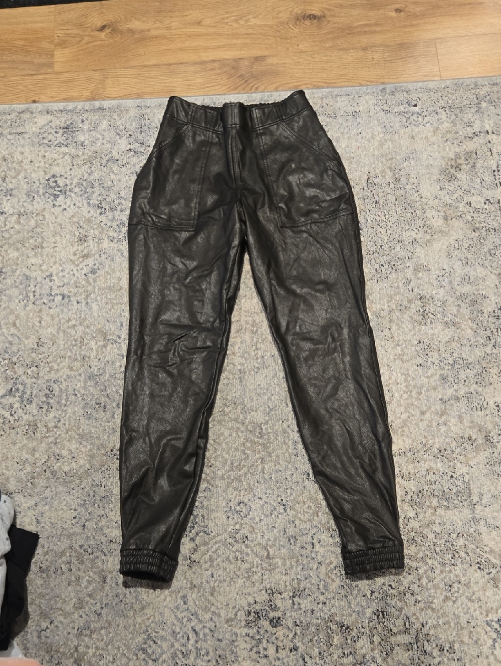 SPANX Dark Brown Almost Black Faux Leather Waistband Joggers